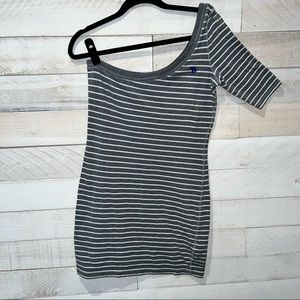 A&F Grey & White Striped One Shoulder Stretch Dress | Size Large | Grey & White